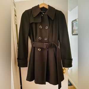 Olive green wool belted coat.